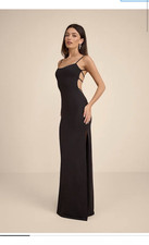 Lulus Black Strappy Open Back Side Slit Square Neck Long Maxi Dress S Regular