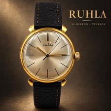 Ruhla Vintage Herrenuhr mechanisch 36 mm 20 Mikron vergoldet Germany