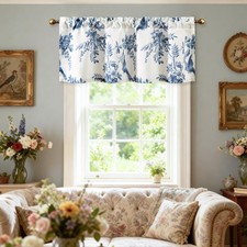 Animal Patterned Valances for Window, Farmhouse Elegant Bird and Plants Valan...