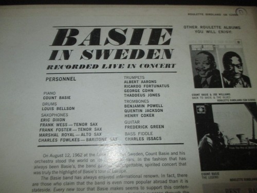 Basie In Sweden-Stereo Vinyl LP-Roulette Birdland Records - Picture 3 of 7