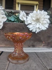 Vintage Imperial Carnival Glass Marigold Starburst Compote Punch Bowl Base