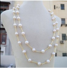 50 inch 9-10mm AAAA perfect Akoya white pearl necklace 14kp Gold Clasp
