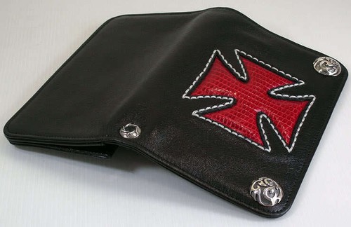 IRON CHOPPER MALTESE CROSS GENUINE LIZARD SKIN LEATHER MENS BIKER WALLET NEW RED - 第 8/8 張圖片