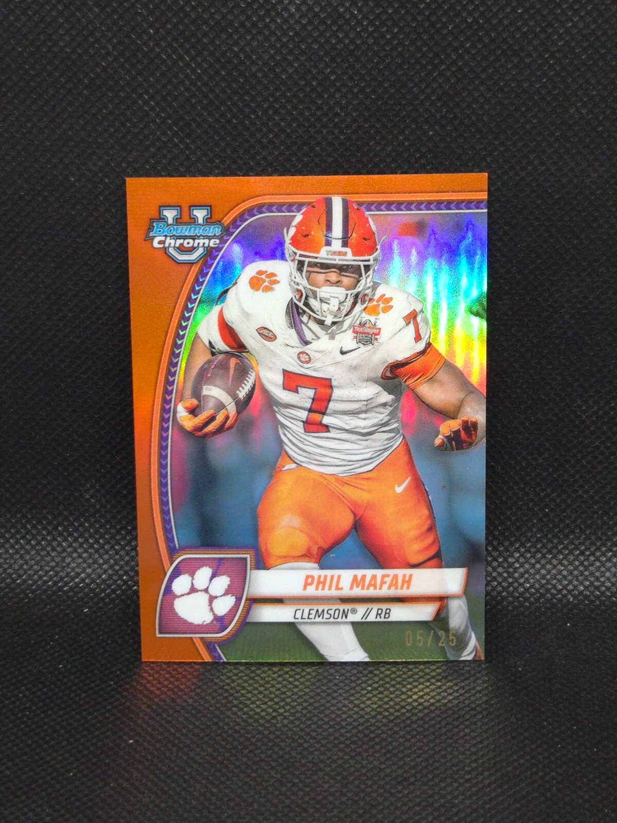 Phil Mafah 2024 Bowman University Chrome Orange Refractor 5/25 #144 Color Match 
