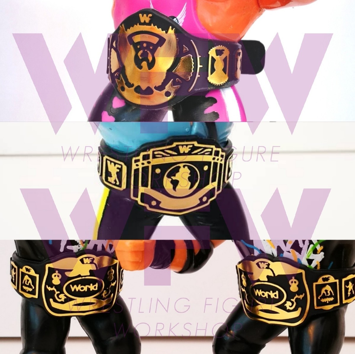 WWF WWE Hasbro Figure Belt Accessories - 1xEagle 1xIC 2xTag Set