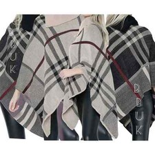 LADIES HIGH NECK  PONCHO TARTAN CHECK KNITTED WARM WINTER SHAWL JUMPER ponchos