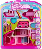 Barbie Mini Barbieland Traumvilla Und 3 Fahrzeuge, Spielset Mit 4 Kleinen Puppen