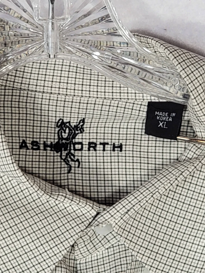 Ashworth SIZE XL Long Sleeve Button Up Dress Shirt IVORY Checked EUC - Image 2 of 4