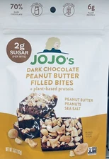JoJo’s Plant Based 70% Dark Chocolate Peanut Butter Filled Bites 3.6 Oz Bag