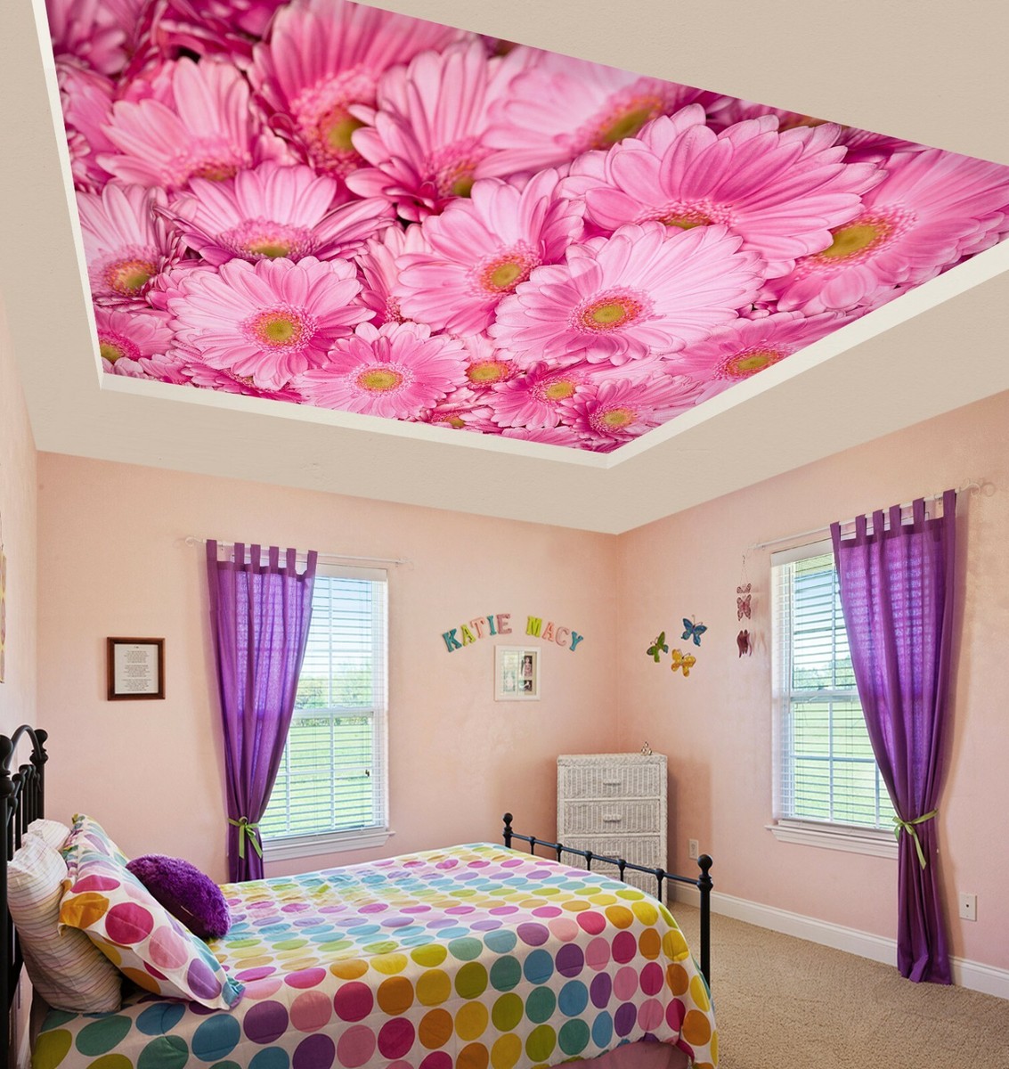 3D Pink Chrysanthemum ZHU508 Ceiling Wall Paper Wall Print Decal
