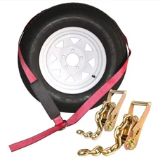 Chevron Wheel Lift Straps 2" x 8' Lasso w/ Chain Tail Ratchet Grade 70 5/16" Tow