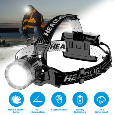 1200000Lumen LED Headlamp Rechargeable Super Bright 30W Motion Sensor Torch Lamp