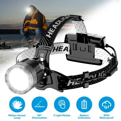 GARBERIEL 1200000Lumen LED Headlamp Rechargeable Super Bright 30W Motion Sensor Torch Lamp