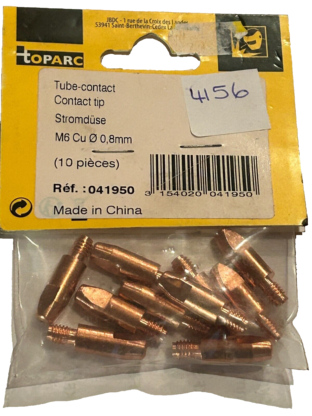 4156 GYS Toparc 10 Contact Tips Ø0.8mm M6 for 250-350A Torch - 041950