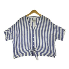 Rails Thea Pacifica Stripe Linen Blend Blouse size Large Blue/White