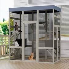 70.1"H Cat House Outdoor Catio Cat Play Run Enclosures Indoor Kitty Wooden Cage
