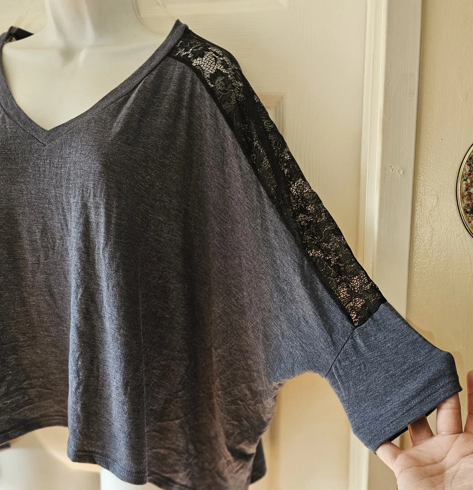 Blusa Top Mai Tai Camisa Grande Azul con Encaje Negro Manga 3/4 Para Mujer M Foto 4 de 4