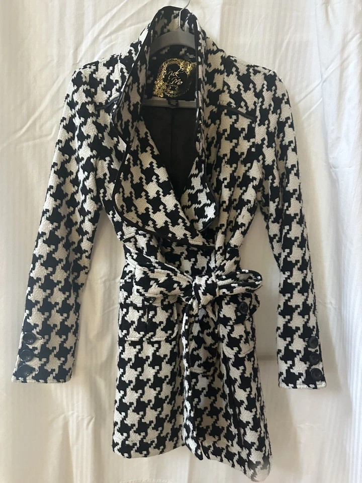 Nick & Mo Polyester Blend Houndstooth Trench Coat | White Black | Womens S - Image 2 of 4
