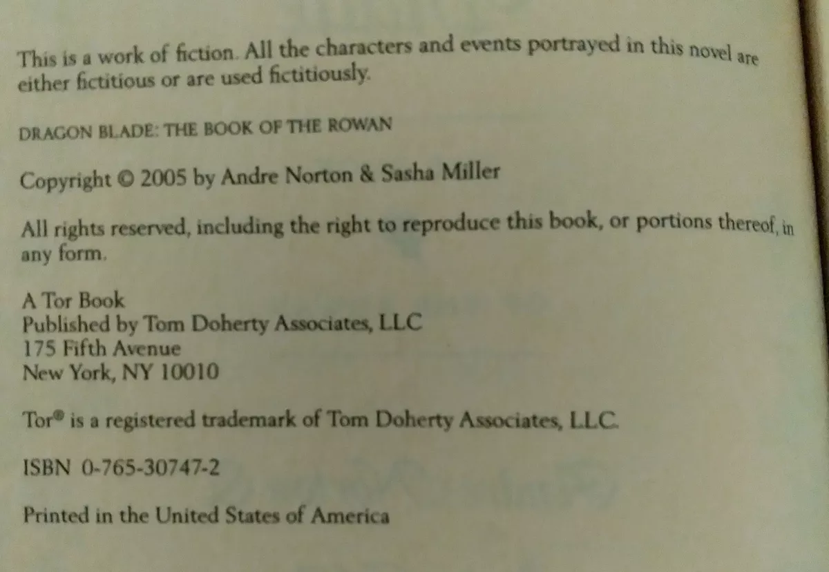 Dragon Blade: Book of the Rowan by Sasha Miller; Andre Norton (2005,  HC/DJ/BCE) 9780765307477