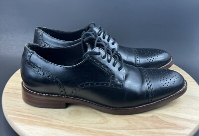 Johnston & Murphy 20-1895 Black Leather Brogue Cap Derby 