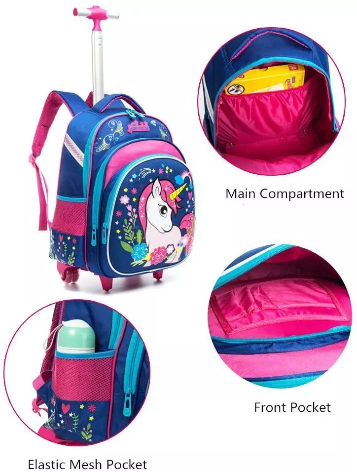 Unicorn Rolling Backpack Luggage School Bag Lunch Box Pencil Case