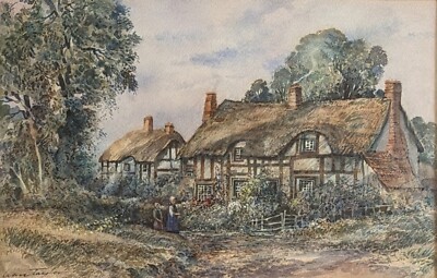 Schönes gerahmtes original signiertes Aquarell Reetdachhütten von Ivan Taylor 
