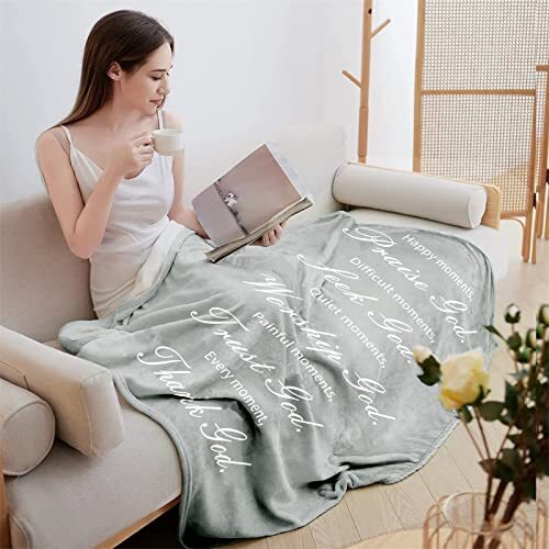 Healing Throw Blanket with Inspirational Thoughts and Prayers- 50"x60" Gray - Bild 2 von 6