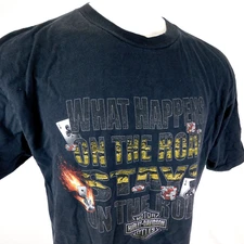 Harley Davidson Men Black T Shirt Las Vegas What Happens on the Road USA Sz XL