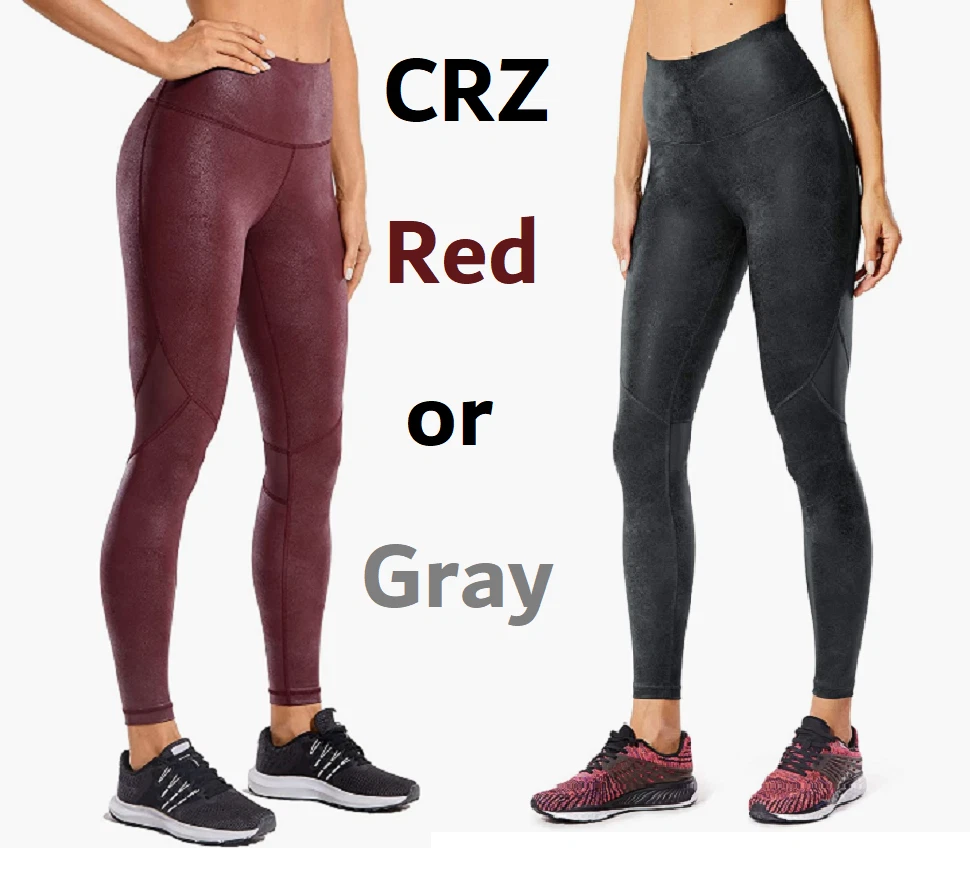 CRZ YOGA Legging Matte Coated Faux Leather Mesh Workout Pant Drawcord 25  R500