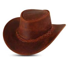 100 Genuine Calf Suede Leather Cowboy Hat Brown Western Vintage Braided Rancher