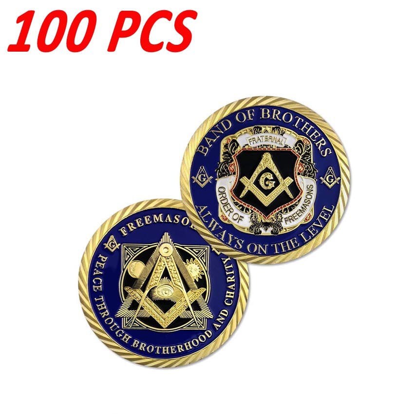 100PCS Euro Masonic Association Commemorative Gold Plated Challenge Coin
