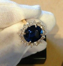 3CT Oval-Cut Lab Created Blue Sapphire Halo Engagement Ring 14K White Gold FN