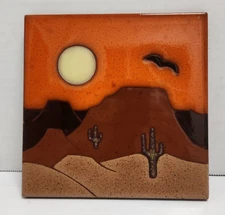 Hand Painted Desert Cactus Sun Tile Trivet or Wall Art Mountainair New Mexico