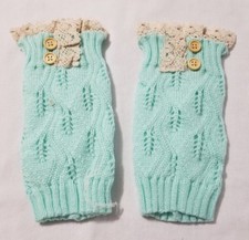 New Women's Mint Blue Woven Crochet Knitted Sweater Boot Cuff Leg Warmers