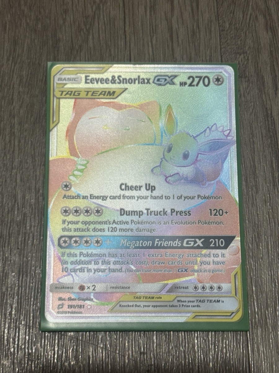 Pokémon Eevee & Snorlax GX TAG TEAM Rainbow Rare Holo Sm-Team Up