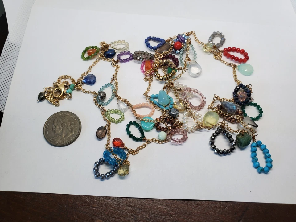 14k镀金多宝石珠站环形小饰品长项链 — 第 2/4 张图片