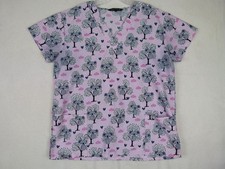 Cassandra O Large Pink Koala Print V-Neck Scrub Top