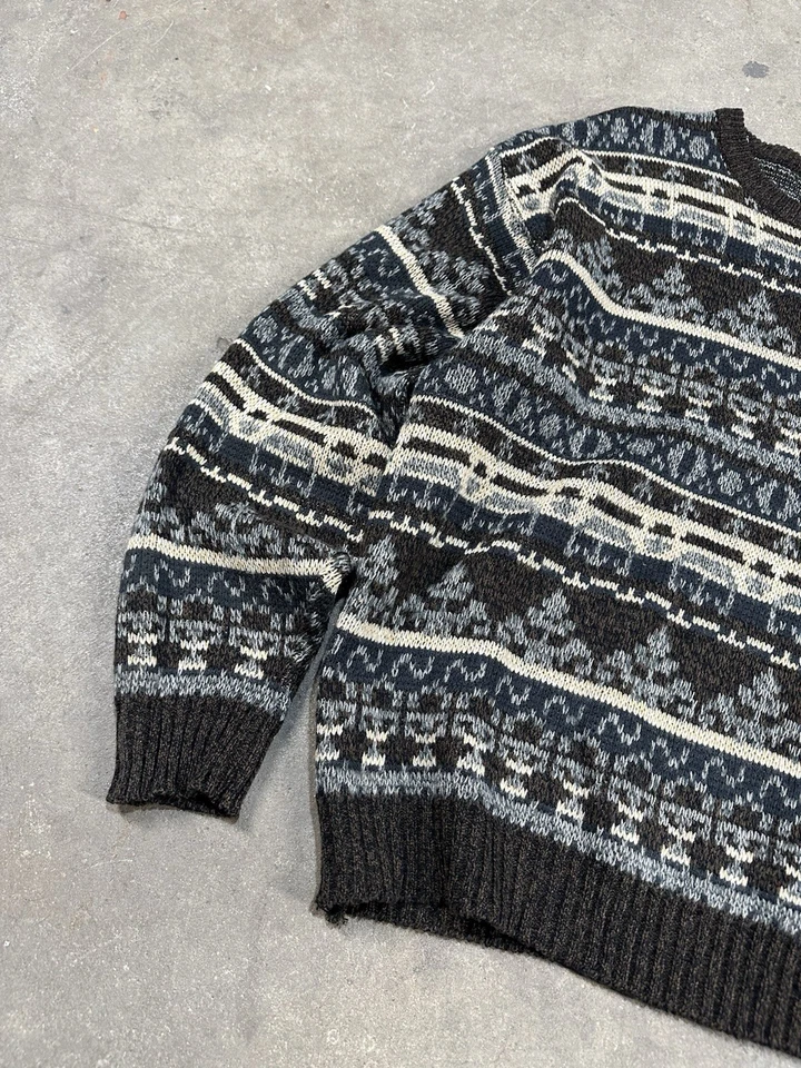 Vintage 90s Basic Editions Aztec Geometric Knit Sweater Crewneck Multi Color XL￼ - Image 3 of 4