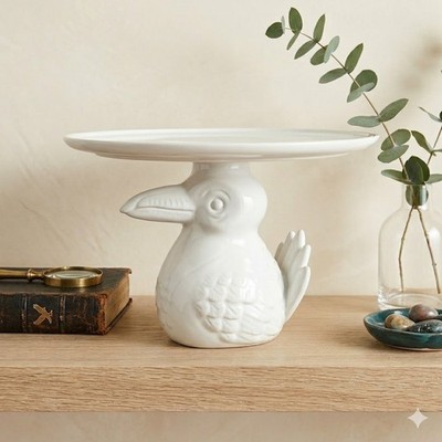 The Cellar Macy's Whimsical White Figural Toucan Ceramic Cake Stand 10.25''