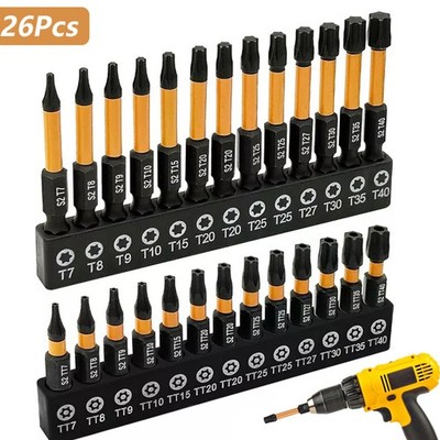 26PCS Torx Screwdriver Bit Set With Security Tamper Proof 1/4'' Hex Handle
