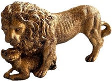 Kunstharz Resin Deko Statue Figur Tier Kunst Skulptur König Löwe Mit Baby 22,5cm