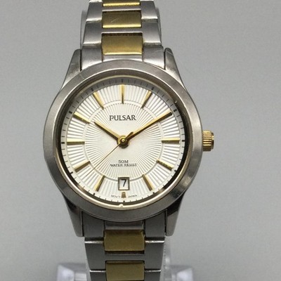 Pulsar Womens Watch 27mm Sunburst Dial Two Tone V322-X064 New Battery 6.25''