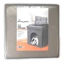 Collapsible 2-in-1 Faux Leather Pet Ottoman Foot Stool Fleece Cushion 15 Inch