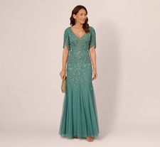 Adrianna Papell Beaded Mermaid Gown Green Slate 10 | MSRP $349