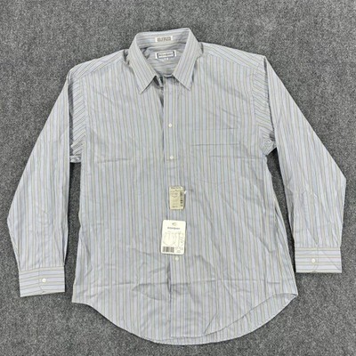 Yves Saint Laurent Shirt Mens 16 Blue Striped Dress Long Sleeve Point Collar
