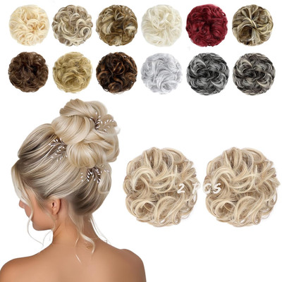 2 PCS Messy Bun Hair Piece Wavy Curly Hair Bun Scrunchies Extensions Synthetic C