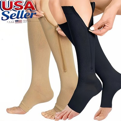 1/3pk Zip-Up Compression Socks 15-20mmHg Open Toe With Zipper Pain Relief Unisex