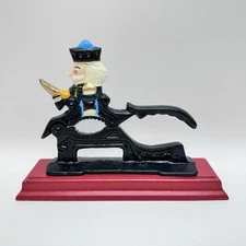 Vintage Heavy Cast Iron Nut Cracker with  Red Wood Base - Nutcracker Soldier