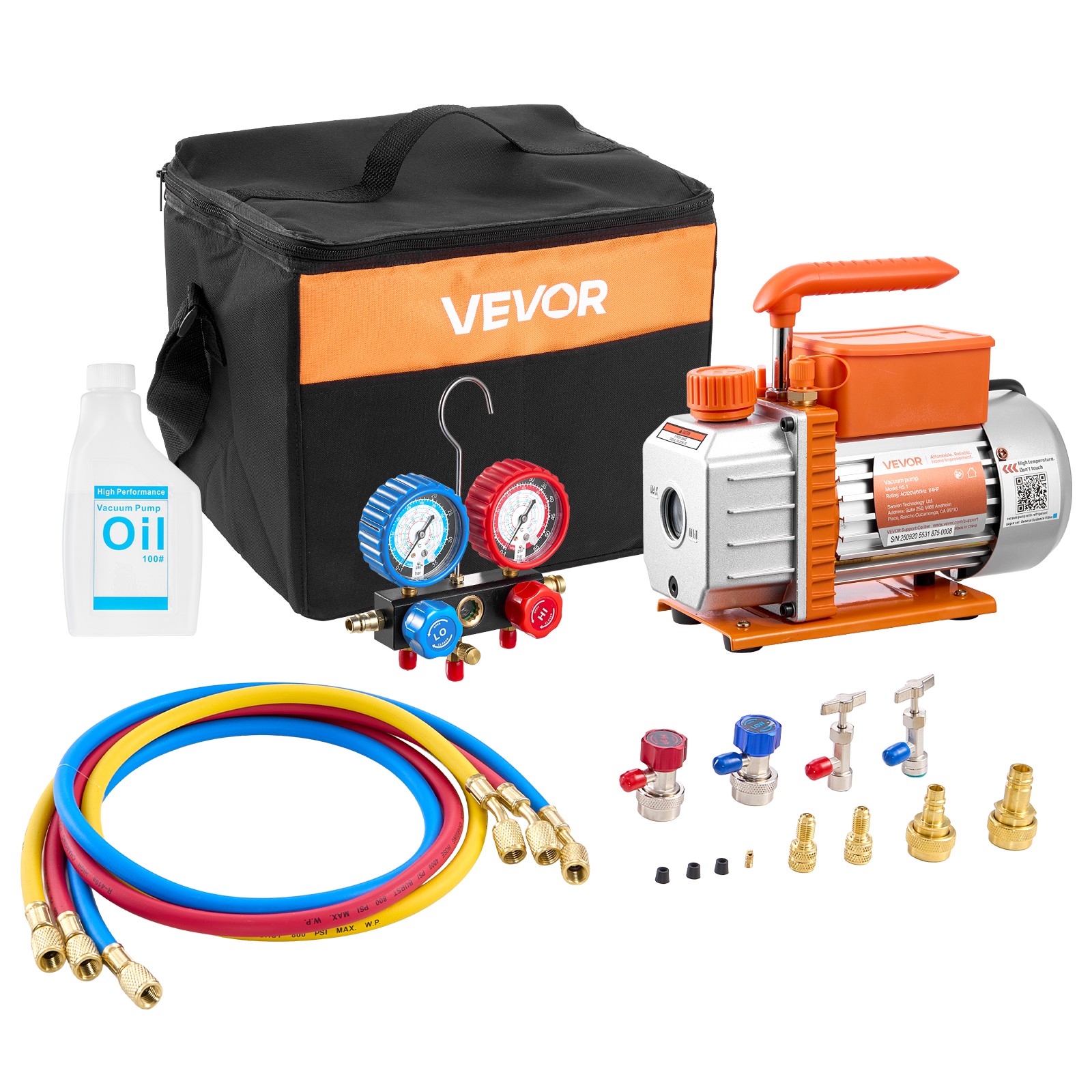 Uimoso AC Vacuum Pump and Gauge Set 3.5 CFM 1/4 HP Single Stage with Manifold