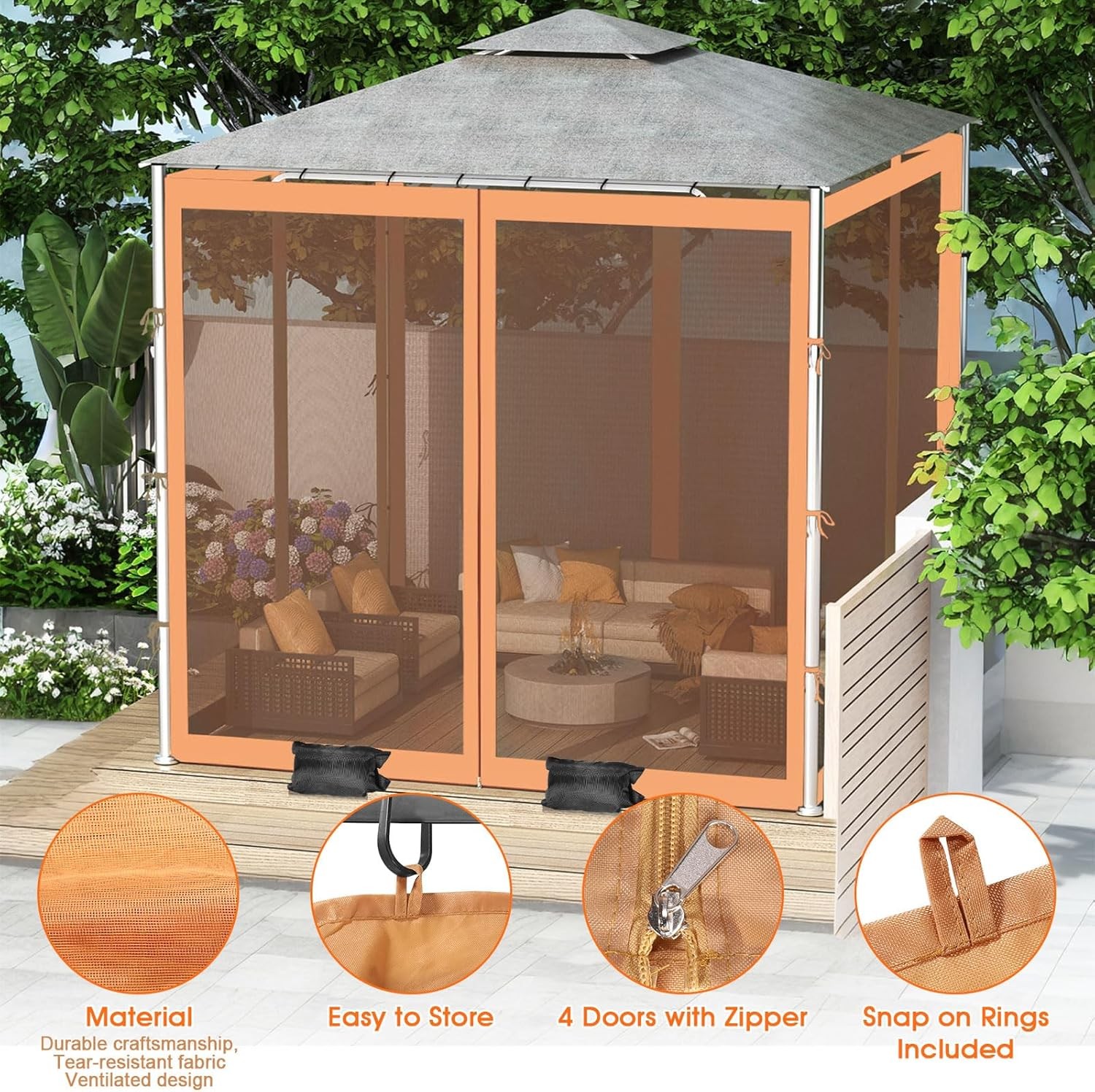 Replacement Mosquito Netting for Gazebo Screen Canopy Mesh Walls with Sandbags.